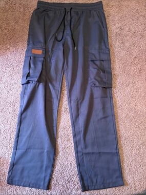 Men's Gray Cargo Pants with Drawstring Waist